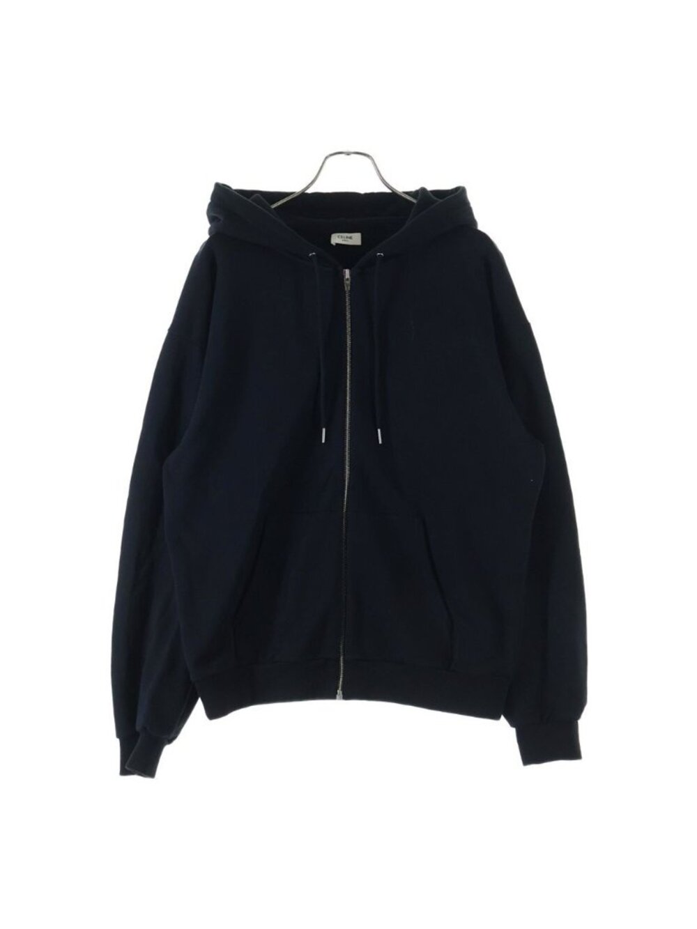 Celine Hood Logo Print Zip Up Hoodie Black